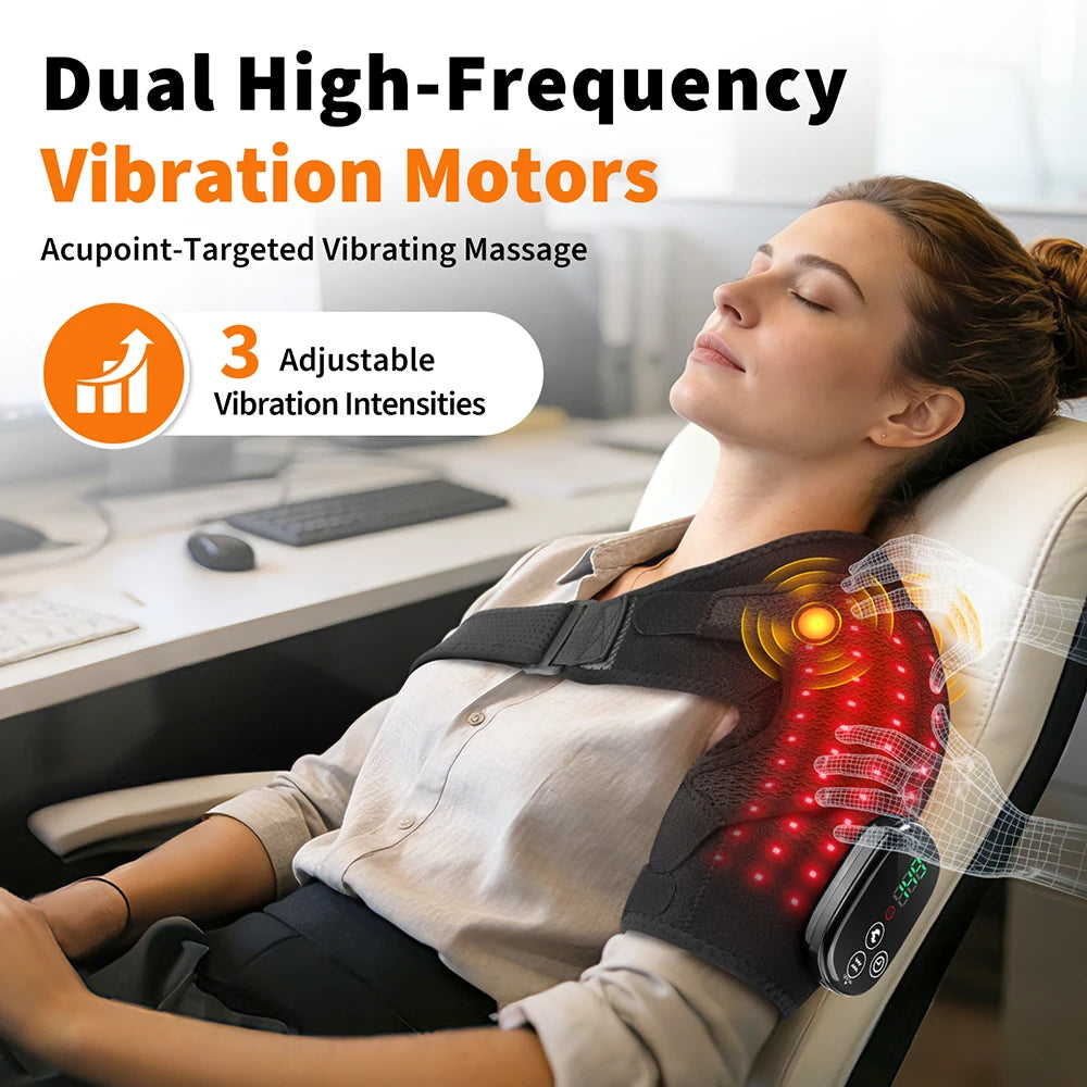 Thermal Shoulder Massage Belt with Adjustable Heating, Shoulder Brace Format and Multiple Belt, APP-Labeled and Red Light Options for Home Relaxation