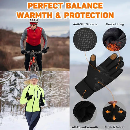 Winter Touchscreen Gloves for Men and Women, Cold Weather Cycling, Running and Hiking Handwear in Gray or Black with M, L and XL Size Options