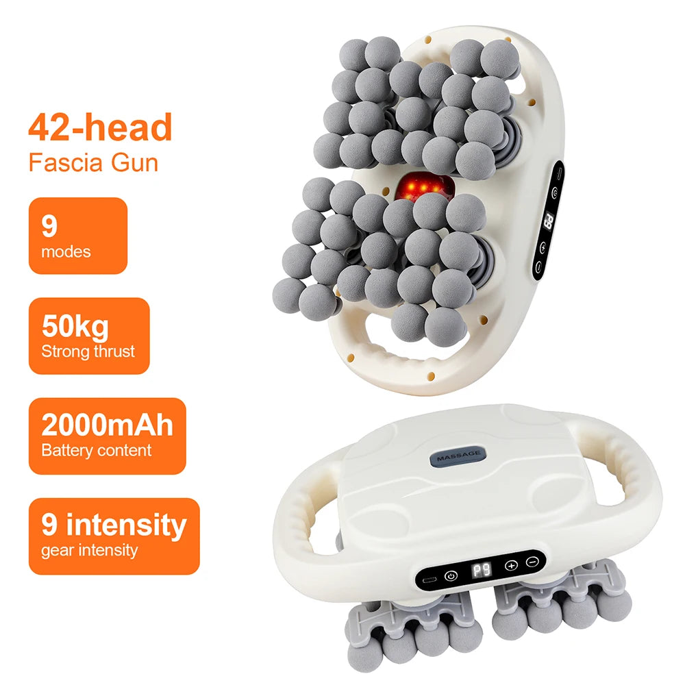 42-Head Body Massage Gun with Nine Modes and Nine Intensity Levels, Listed 2000mAh Battery, Type-C Charging and 10-Minute Timer in White or Black