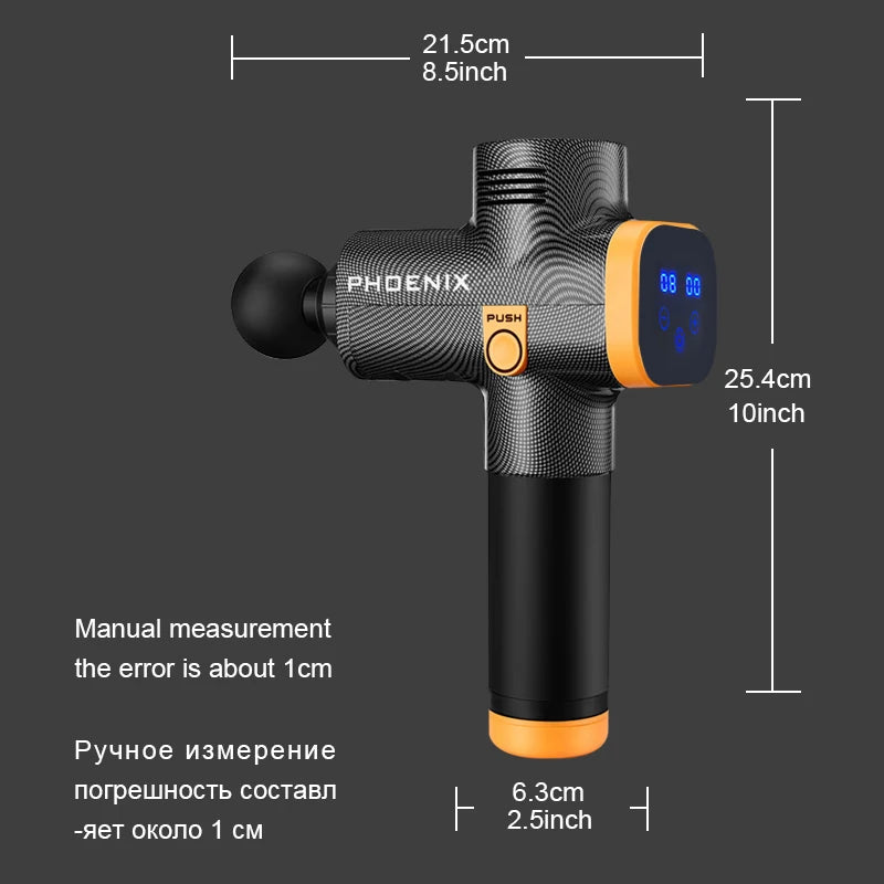 Phoenix A2 LCD Massage Gun with Four or Six Attachment Options, Black or Silver-Labeled Handheld Massager and US or EU Plug Choices for Adult Relaxation