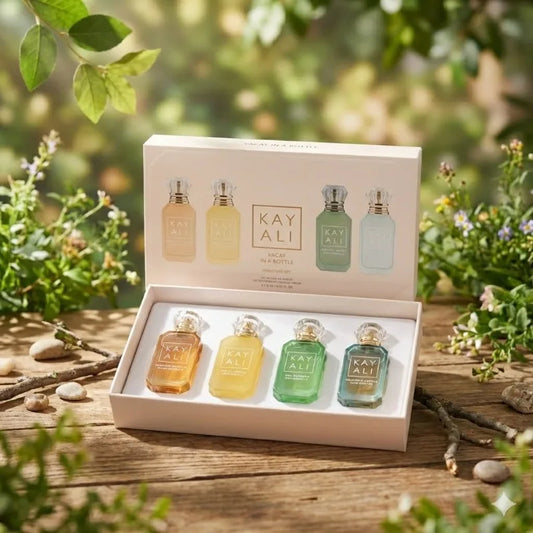 Four Scent Perfume Set with 4 x 10ml Bottles, Unisex Fragrance Assortment Options Featuring Listed Vanilla, Oud, Floral and Fruity Profiles for Everyday Wear and Gifts