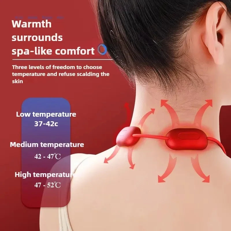 Pendant-Style Heated Neck Massager with Four Low-Frequency Modes, 15 Intensity Levels, Three Heat Settings and LED Display in Gray or Red