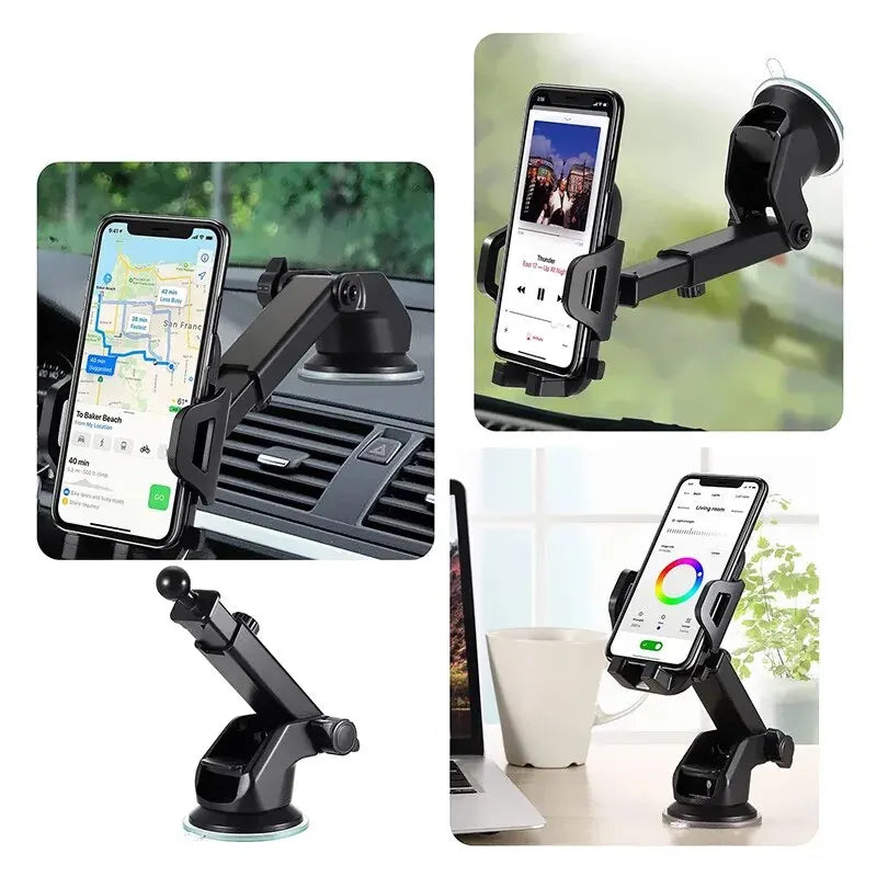 Suction Cup Car Phone Mount for Compatible Dashboard or Windshield Placement, Adjustable Smartphone Holder with Separate Air Vent Style Option