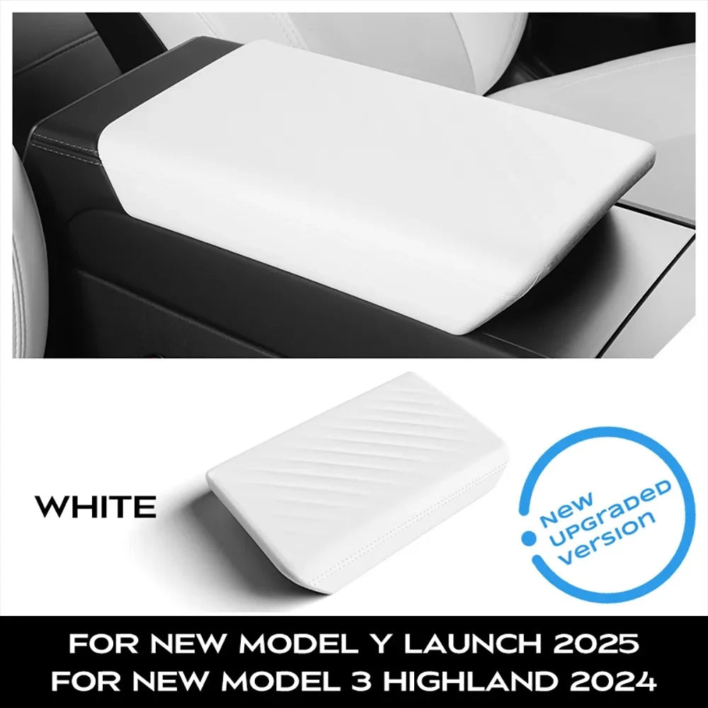 TPE Center Console Armrest Cover by TEKSY for Listed Tesla Model 3 Highland 2024–2026 and Model Y Juniper 2025–2026, Black, White and NEW Version Options