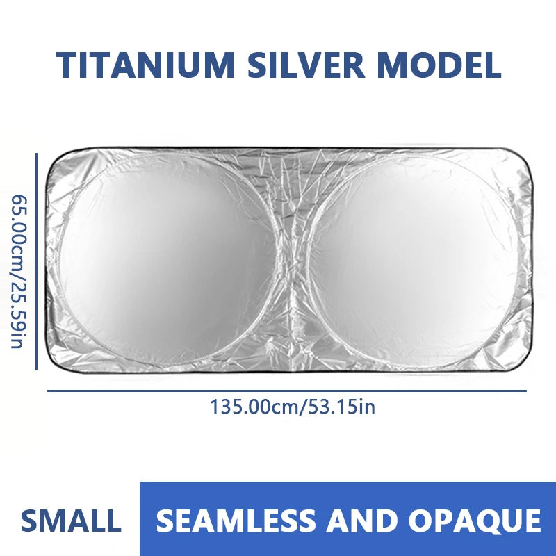 SEAMETAL Foldable Windshield Sun Shade in Silver with Reflective Material, Mirror Cutout and Wire Support, Small or Large Options for Parked Cars