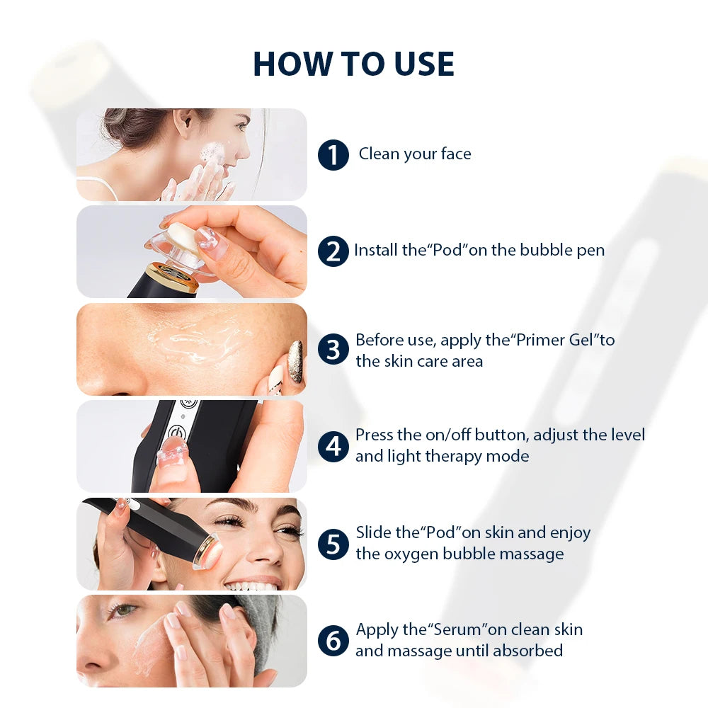 CO2 Facial Bubble Device Machine Only in White or Black, Handheld Beauty Tool with Listed Vibration, Spin and LED Modes, Compatible Care Kit Sold Separately