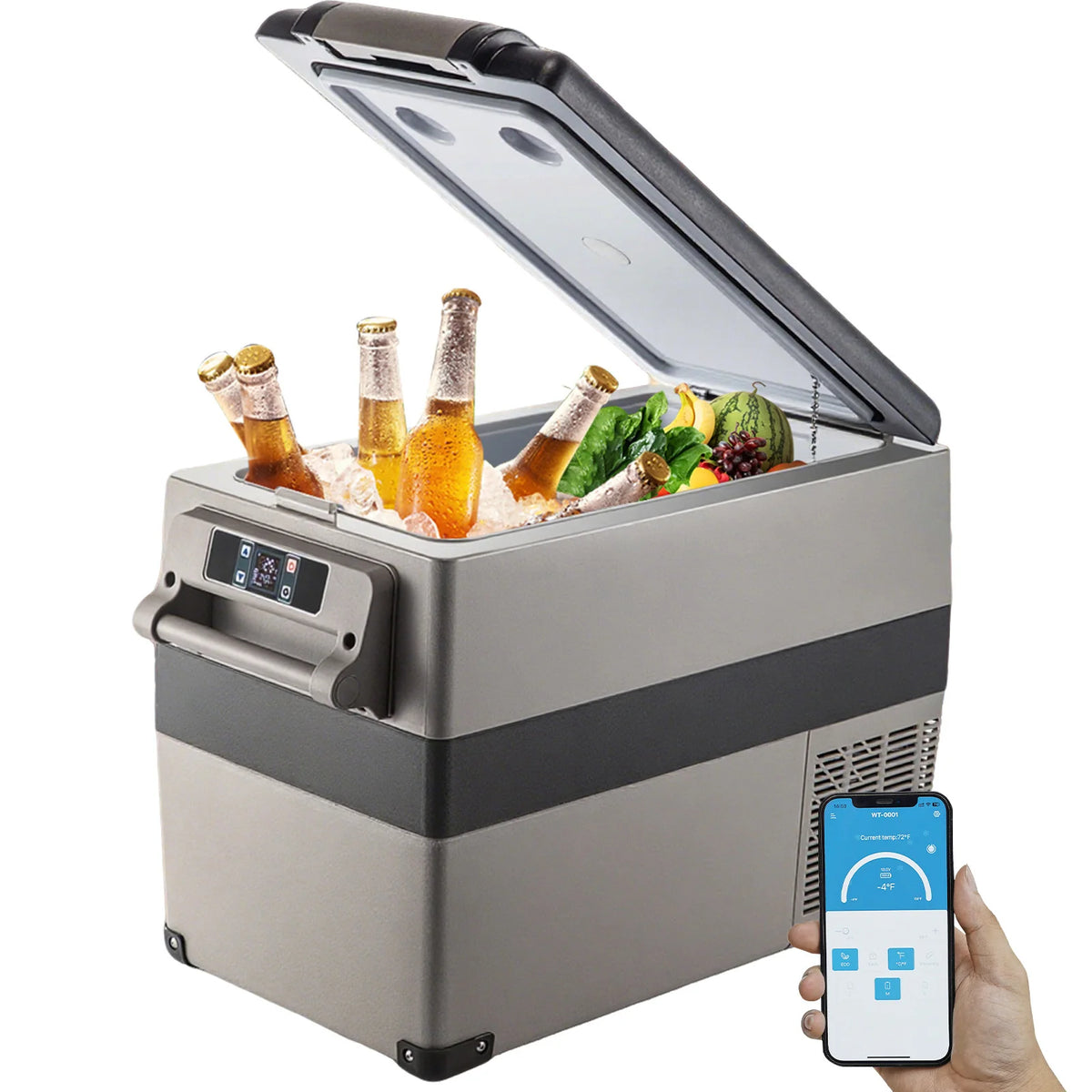 Portable Car Refrigerator by Succebuy, 15L–55L Compressor Cooler with Touch Panel and App Control, ECO and MAX Modes, 12V/24V DC Support for RV Camping and Road Trips