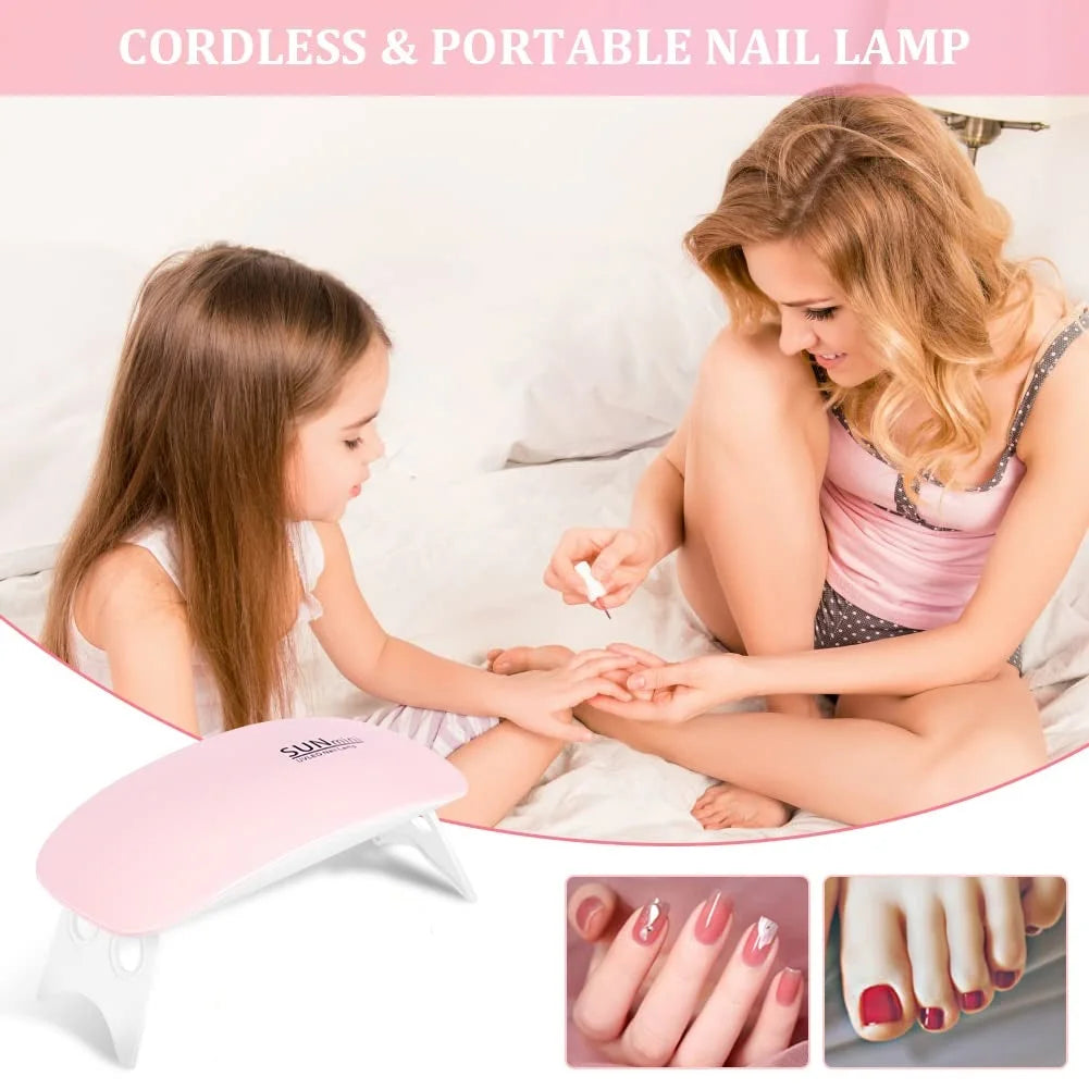 Mini UV LED Nail Lamp by LINMANDA, Portable 6W USB Gel Polish Curing Light with 45s and 60s Timer Settings in Pink and White Option Labels