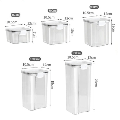 Clear Pantry Storage Jars with White or Black Covers, Five Capacity Options from 460ml to 1800ml and Single-Size Packs or Mixed Five-Size Kitchen Sets