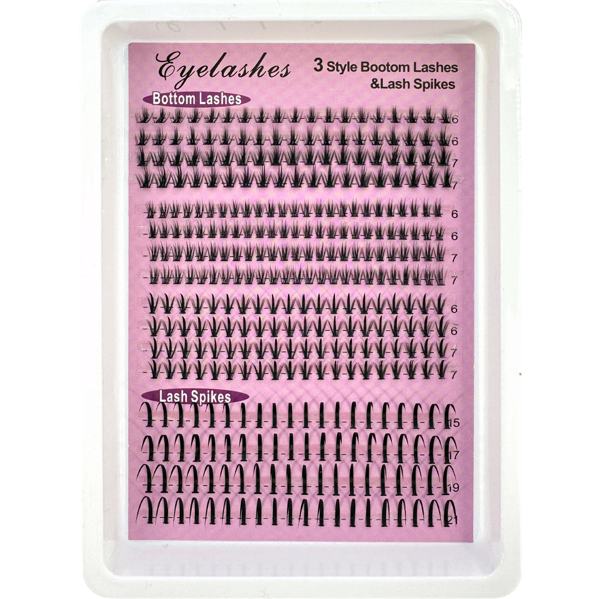 Bottom Lash Clusters and Individual Lash Spikes with 6–7mm and 15–21mm Length References, D Curl MIX Options in 12 or 16-Row Styles for Adult Manga Makeup