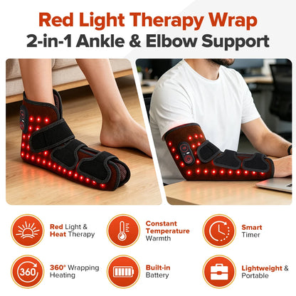 Wearable Red Light Heating Wrap Options for Wrist, Neck, Ankle and Hip, Adjustable Warmth with Model-Specific LED, Vibration and Power Features