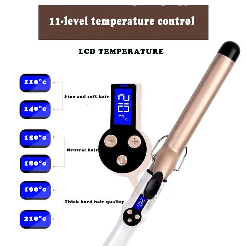 LCD Temperature-Control Curling Iron with Separate 9–38mm Ceramic Barrel Options or Pink and Golden Curl-Straight Combo Styles for Adult Hair Styling