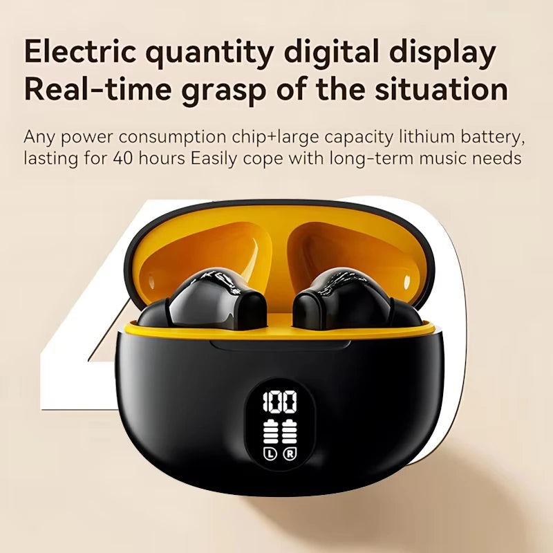 Mini Slim Bluetooth Earbuds with LED Battery Display Charging Case, TWS In-Ear Stereo Earphones with Microphone in Skin, Black or White for Music and Calls