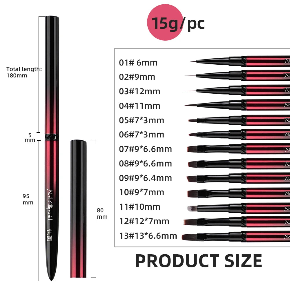 Metal Handle Nail Art Brush Options for Liner, Flower, French and Lace Designs, Individual Brushes, Numbered Bundles or 13-Piece Set with Bucket