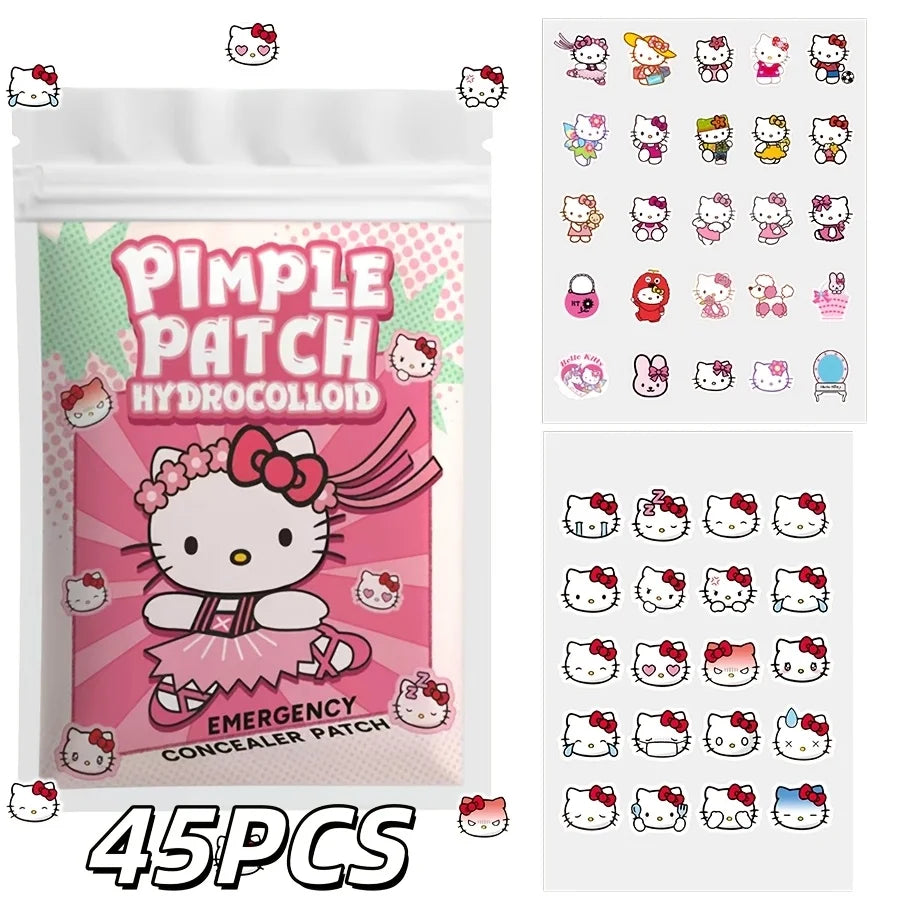 Cartoon Hydrocolloid Pimple Patches, 45PCS or 135PCS Pack Options with Hello Kitty Styling Reference for Decorative Facial Care and Personal Skincare Routines