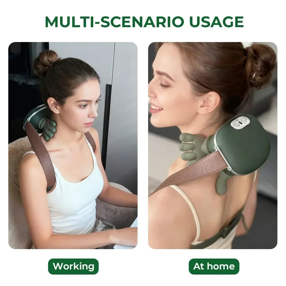 Kneading Neck and Shoulder Massager in Green with USB Type-C Option, Wireless Massage Shawl and Brushless Motor References for Adult Comfort Routines