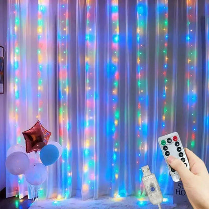 LED Curtain String Lights with Remote, USB 5V Fairy Lights with 8 Modes, Six Color Options and 100–600 LEDs for Bedroom, Wedding and Christmas Decor