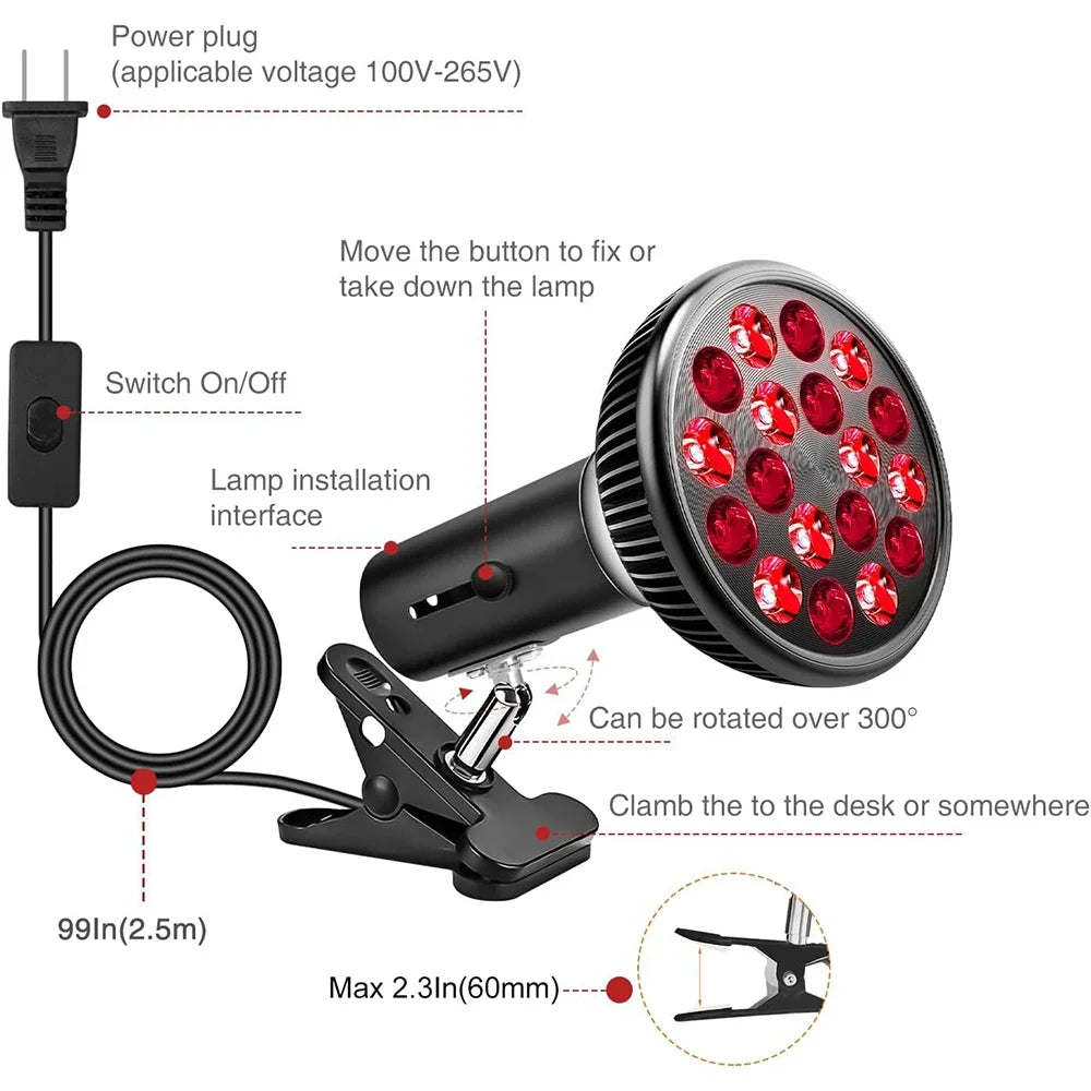 Red Light LED Lamp with A and B Bulb-Only or Black and White Set Options, Listed 660nm and 850nm Wavelengths and Dual-Chip Design for Adult Personal Care Selection