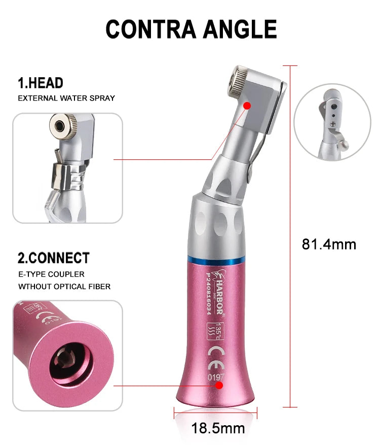 Dental Handpiece Set, 4-Piece High and Low Speed Air Turbine Kit with Straight Handpiece, Contra Angle and Air Motor, 2 or 4 Hole Options