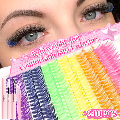 Color Mixed Lash Clusters, 12 and 30 Row Options with 345D and Wide Stem Styles for DIY False Eyelash Looks, Creative Eye Makeup and Occasions