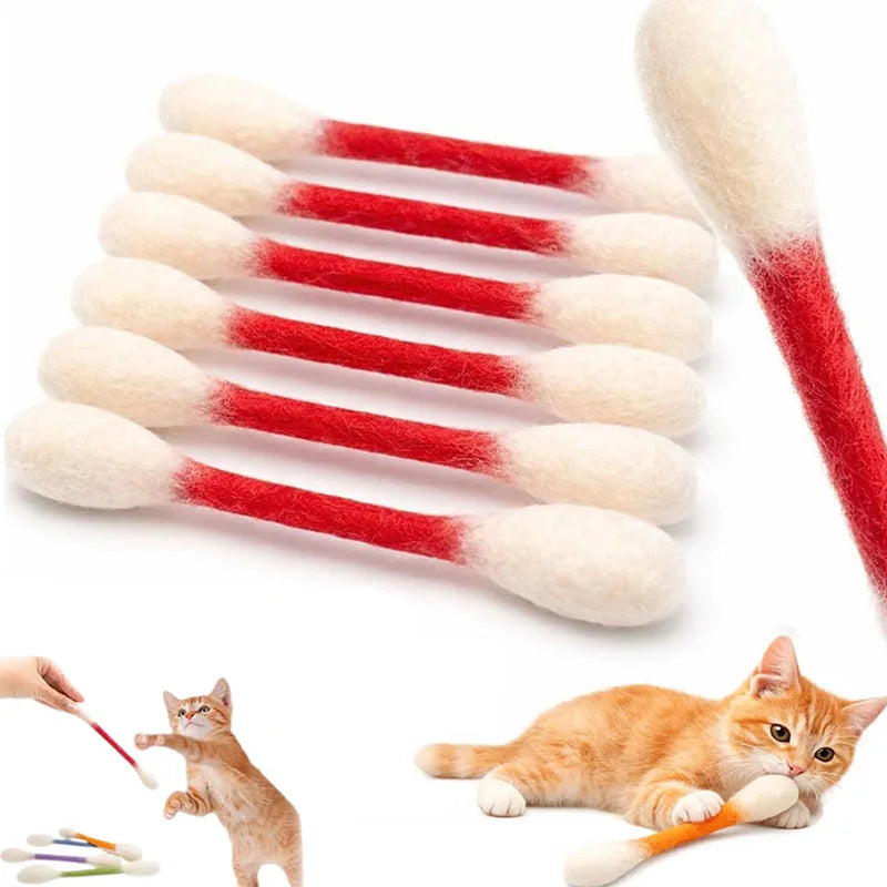 Catnip Kicker Sticks in Cotton Swab Shape, 6-Piece Felt Cat Toy Set for Supervised Indoor Batting and Kicking Play with Seven Color Option Labels