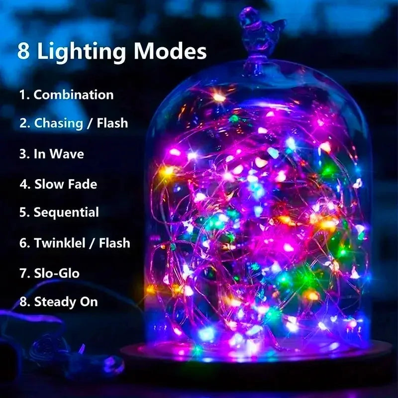 Solar Copper Wire Fairy Lights with Light Sensor, Warm, White or Multicolor Single and Two-Piece Options in 6M to 31M Lengths for Garden and Holiday Decor