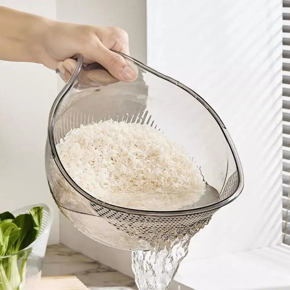 PET Rice Washing Bowl, Side-Draining Kitchen Colander with Handle and Small Bowl Reference, Listed 198 x 293 x 130mm Size in White, Green or Grey