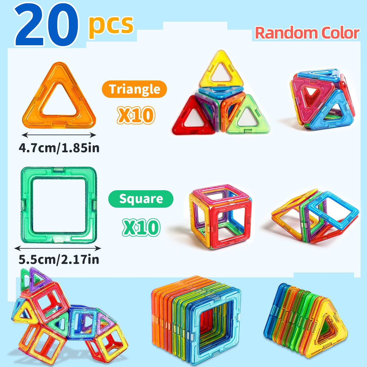 Magnetic Building Blocks with Medium Size Pieces, DIY Construction Play Sets in 20, 32, 40, 56, 60 or 84-Piece Options for Supervised STEM-Inspired Building