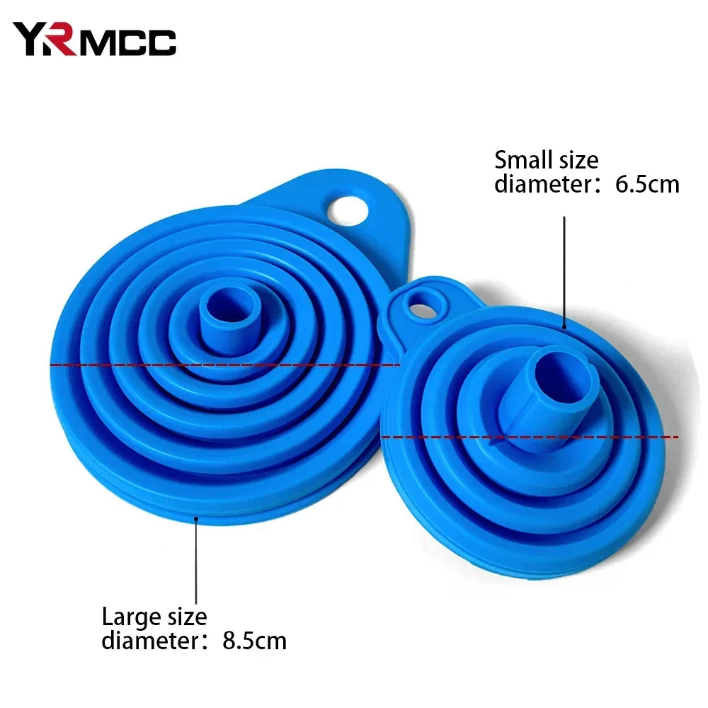 Collapsible Silicone Car Funnel for Compatible Liquid Transfer, Small 6cm or Large 8.5cm Width with 1, 2 or 4-Piece Choices and Foldable Garage Storage Design