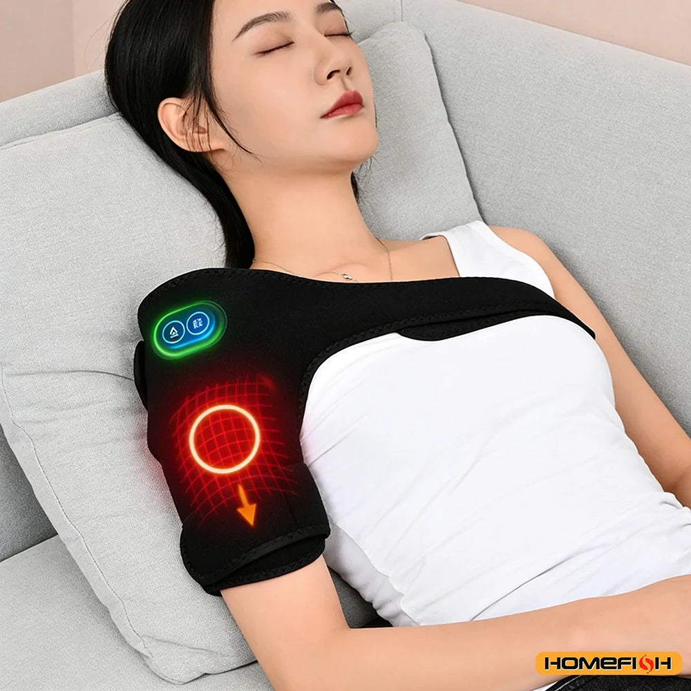 Plug-In Heated Shoulder Wrap with Adjustable Strap, Neoprene Material and Listed Graphene Heating and Pulse Vibration, HeatMassage Option Without Built-In Battery