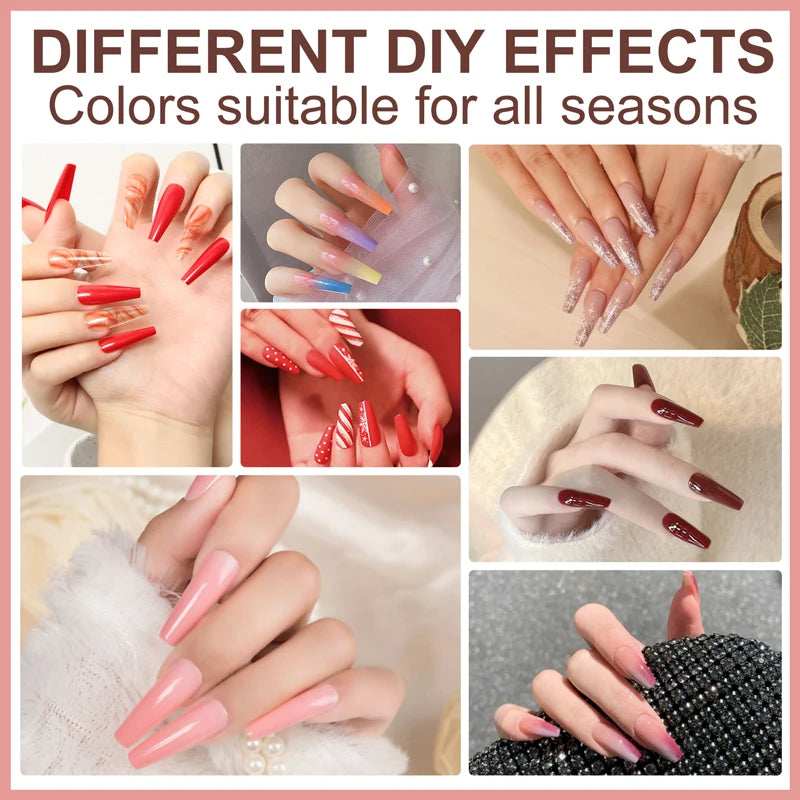 Gel Polish and Poly Extension Nail Kit by LNWPYH with 18 Polish Colors, Nine Extension Colors, Base and Top Coats, UV LED Lamp and Drill for Adult Manicures