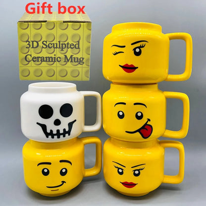 Impish Expression Mug in Porcelain, Single 250ml Cartoon Coffee, Tea and Milk Cup with A-G Design Options and Foam-Lined Box for Friends and Family Gifts