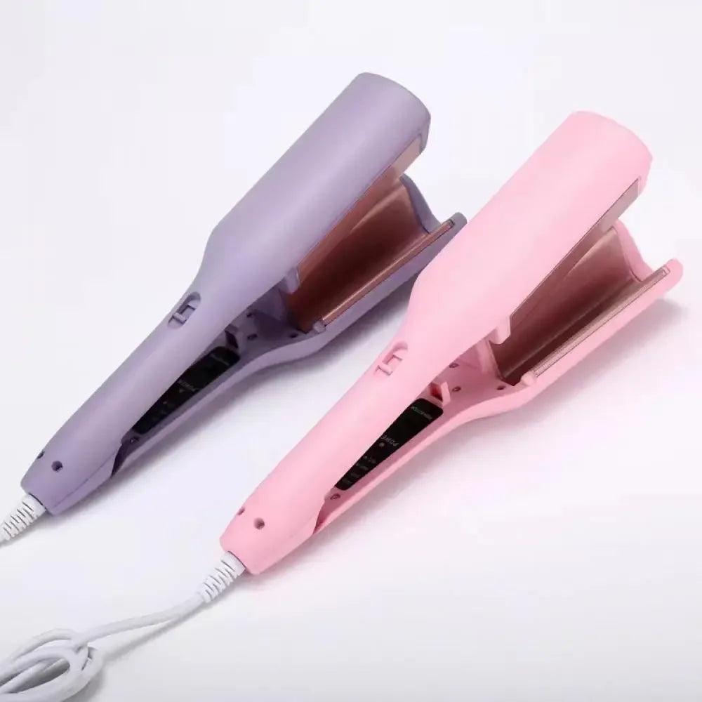 Deep Wave Hair Curler with Listed 32mm Size and Four Adjustable Temperature References, Pink or Purple Crimping Styler with Regional Plug Option Labels