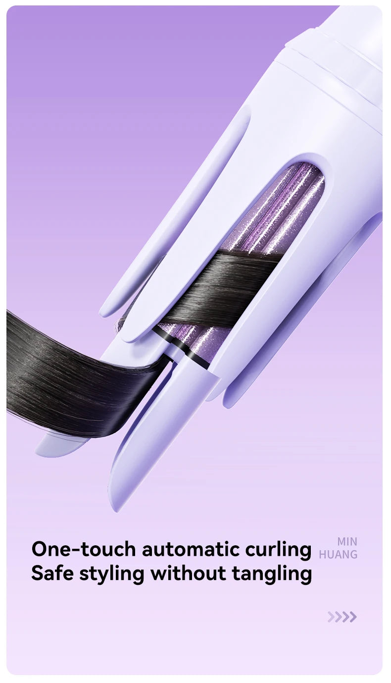 32mm Automatic Curling Iron with Four Listed Heat Settings, PTC Heating and Ceramic Wand Reference in Pink, Purple or Beige with Plug and Box Options