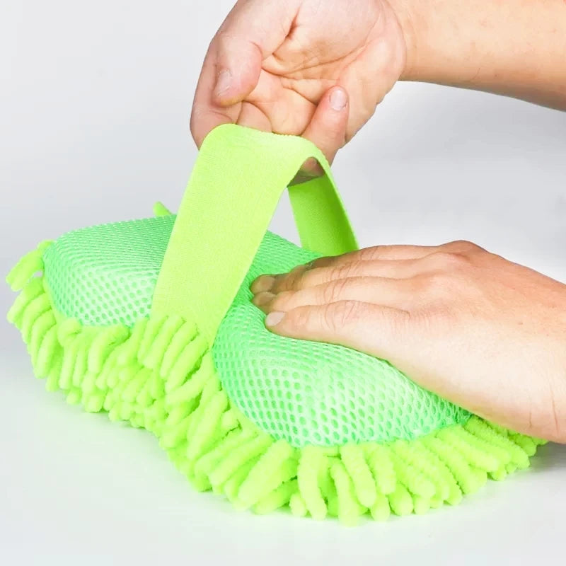 Green Microfiber Car Wash Sponge for Manual Vehicle Cleaning, Everyday Auto Care and Exterior Detailing Preparation, At-Home Car Washing Accessory