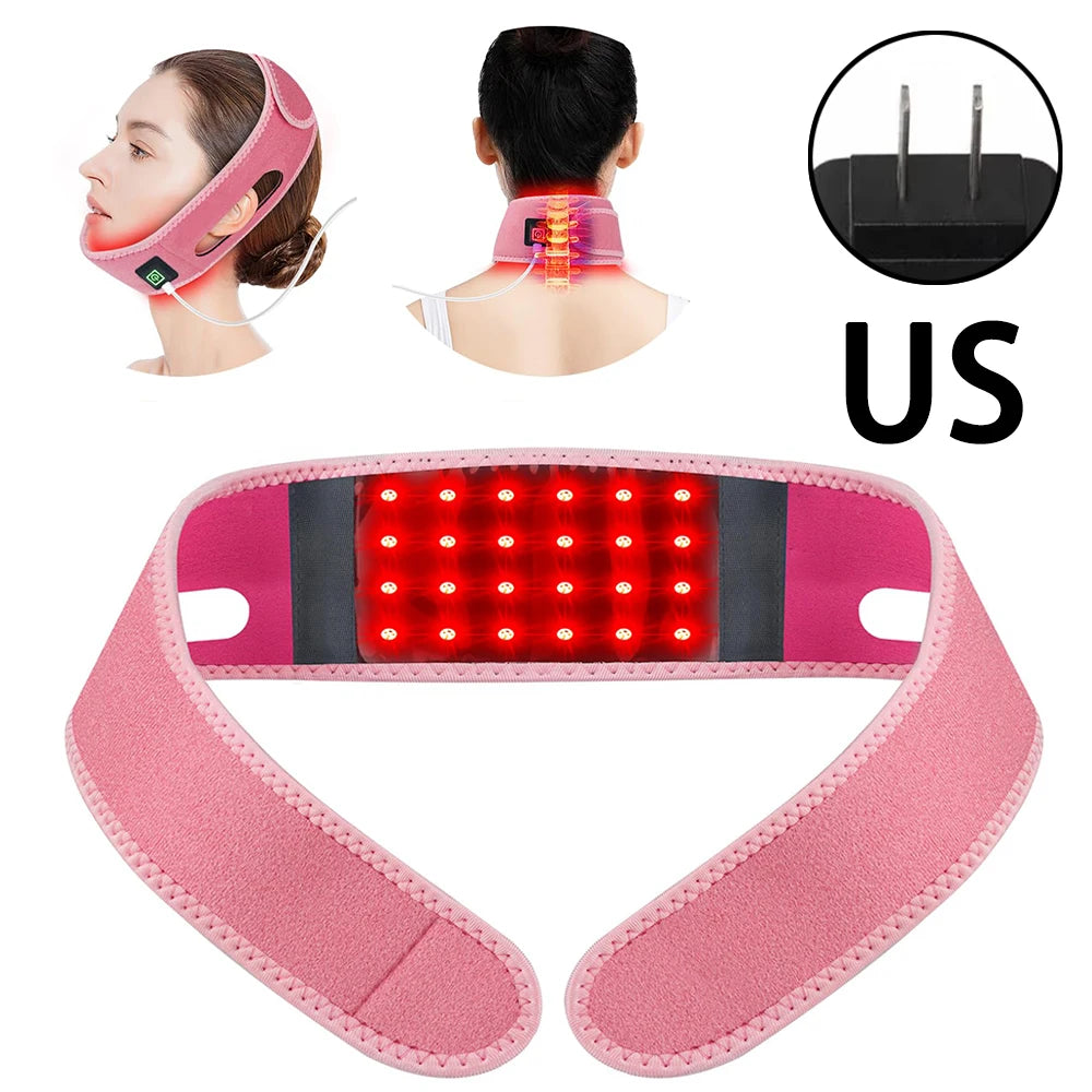 Red Light Chin and Neck Wrap for Home Personal Care, Fabric Design with Listed 660nm and 850nm Light References, Three Colors and US or International Plug Options