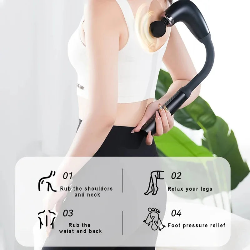 USB Rechargeable Massage Gun GB-868 with 9 Modes and 9 Intensity Levels, Handheld Electric Personal-Care Massager in Black or Silver for Home Relaxation