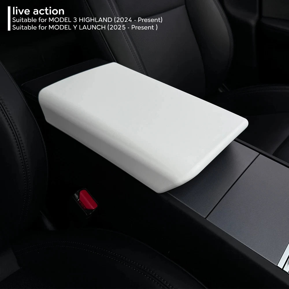 Tesla Console Lid Protector in TPE for Listed 2024 Model 3 Highland and 2025 Model Y Juniper, Soft Armrest Cover in Black or White Interior Options