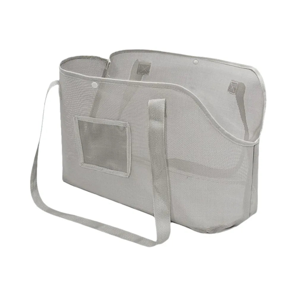 Mesh Dog Carrier Shoulder Bag, Foldable Breathable Pet Travel Handbag with Textilene, Nylon and Oxford Cloth in Beige, Black or Grey and M or L Size Options