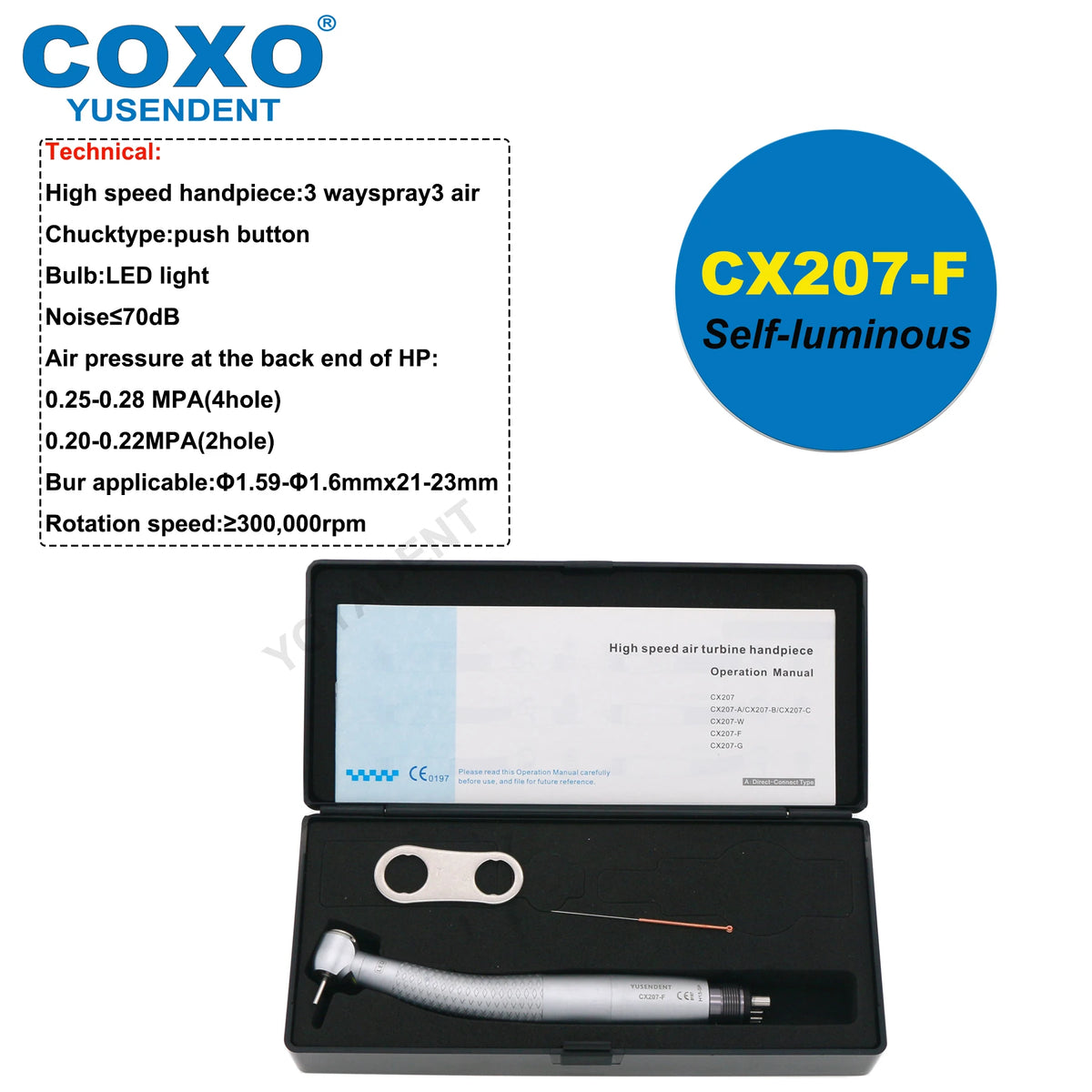 High Speed Dental Turbine Handpiece and Replacement Part Options by COXO YUSENDENT, H15 H16 H05 Models with Coupler, Rotor and Bulb Selections