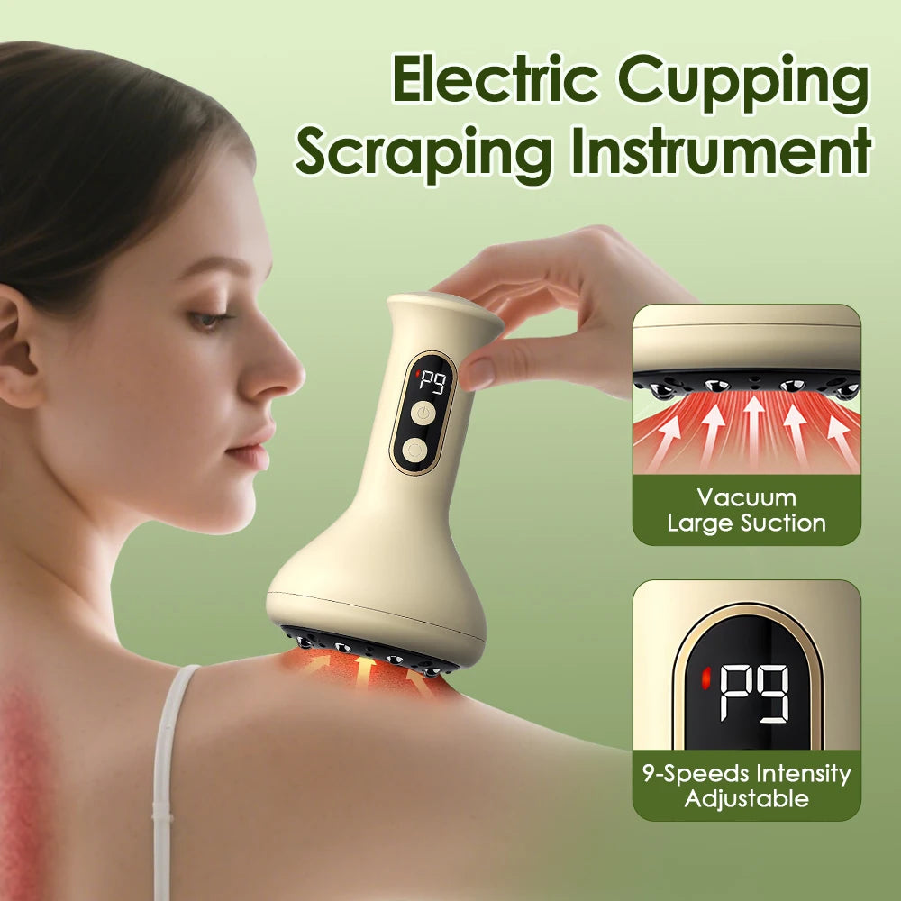 Electric Cupping Gua Sha Massager BK-BG01 with Listed Nine Suction Levels, Heating Base and Eight Steel Beads, USB-C Rechargeable Light Yellow Personal Care Device