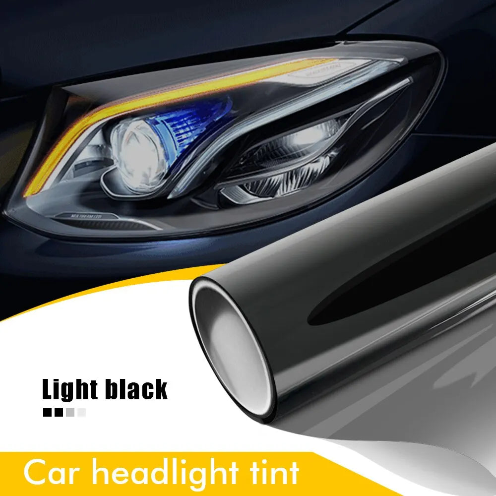 Car Headlight Tint Film with Self-Adhesive Vinyl Backing, 50cm x 200cm Sheet in Matte Black, Light Black, Deep Black or Transparent for Lamp Styling Projects