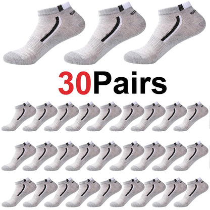 Men's Mesh Ankle Socks in Polyester, Short Casual and Sports Style Multipacks with 5, 10, 20, 30 or 40-Pair Labels and Black, White, Gray or Mixed Options