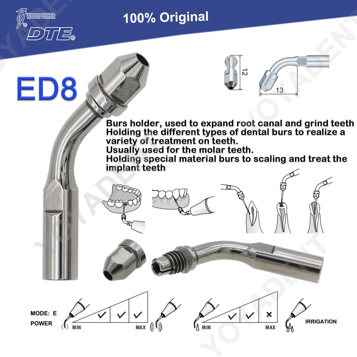Endodontic Ultrasonic Tips and Accessory Options by Woodpecker DTE, ED-Series Model Selections with TD-1L and HD-7L Choices for Dental Equipment
