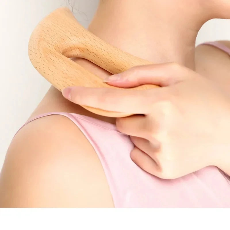 Wooden Body Massage Tool for Adults, Manual Gua Sha-Style Scraper in Wood Color for Back Massage and Gentle At-Home Personal Care Routines