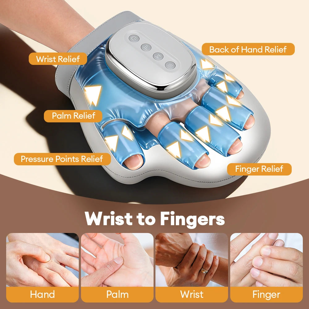 Full-Hand Compression Massager with Finger, Thumb, Palm and Wrist Coverage, Three Modes, Five Intensity Levels and Cordless 2000mAh Rechargeable Design