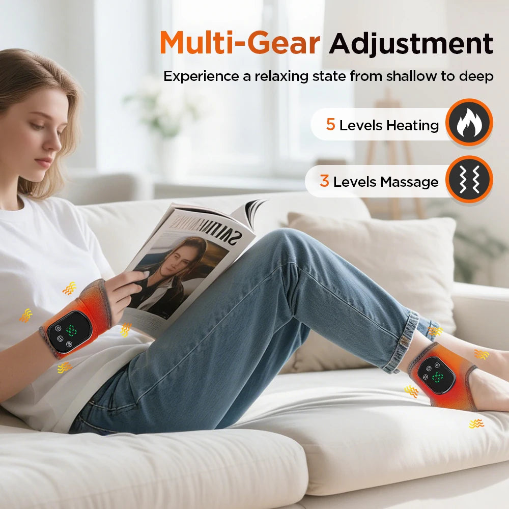 Cordless Heated Wrist or Ankle Massager with Five Heat Settings, Three Vibration Modes and 30-Minute Timer, Gray Type-C Rechargeable Single-Piece Wrap