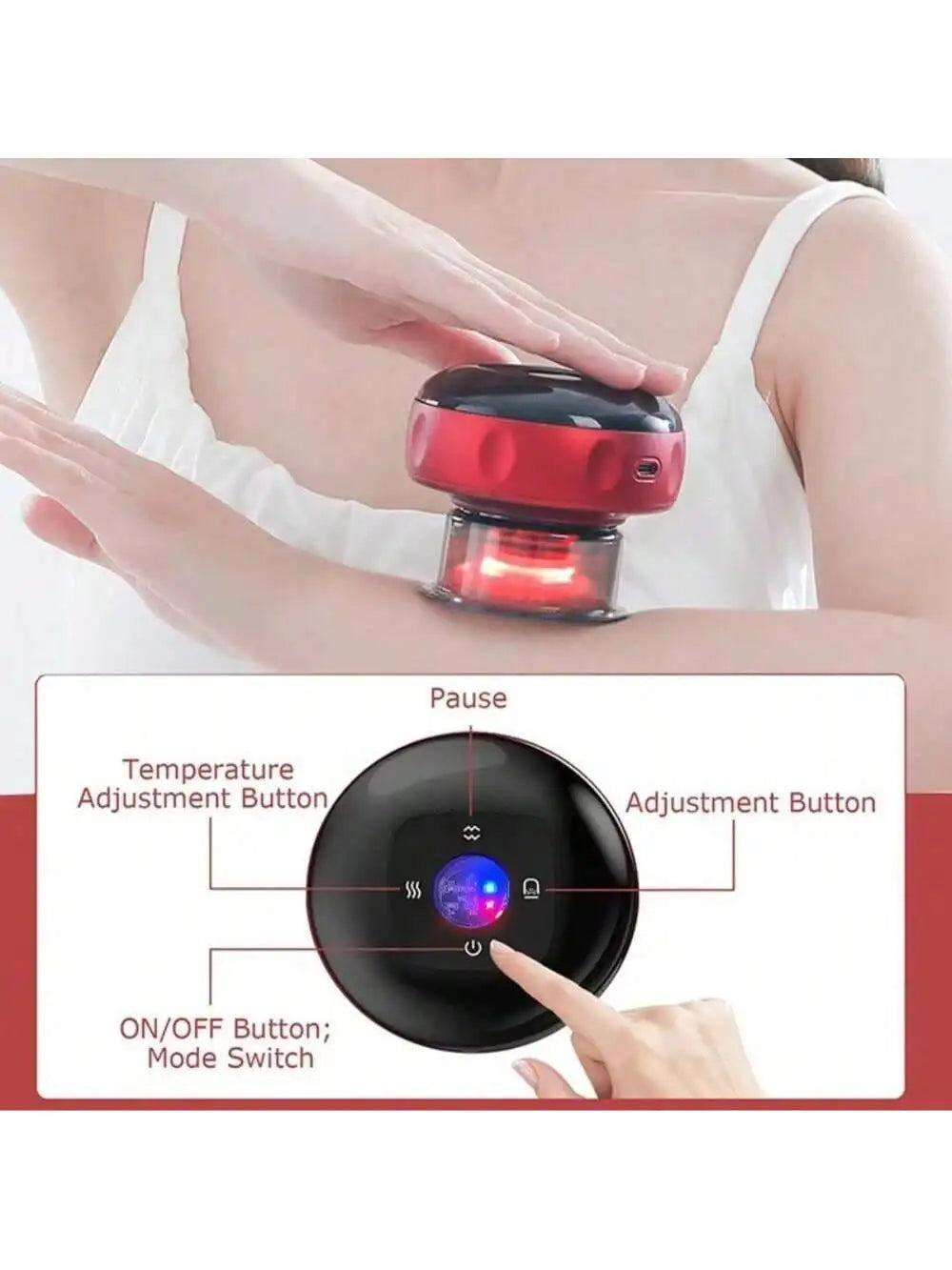 Vacuum Cupping Massage Device with Listed Heat and Scraping Functions, Electric Personal-Care Tool in Burgundy, Beige, red or red-1 Options for Home Routines