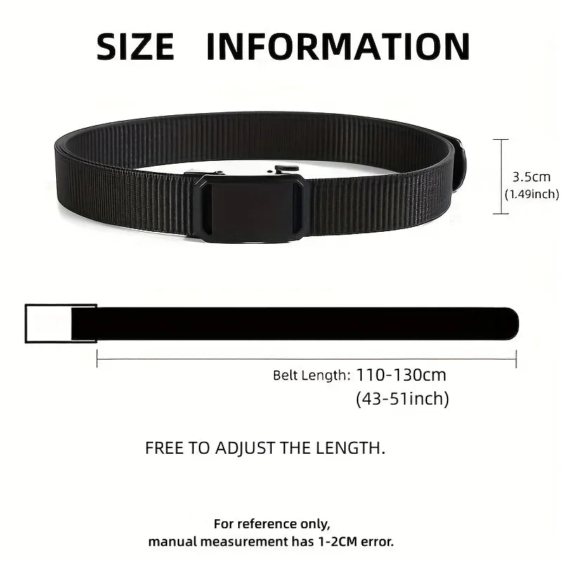 Men's Canvas Belt with Automatic Buckle, 120cm Tactical-Style Pants Belt in Gray, Black, Light Brown or Green for Casual Outfits and Everyday Workwear