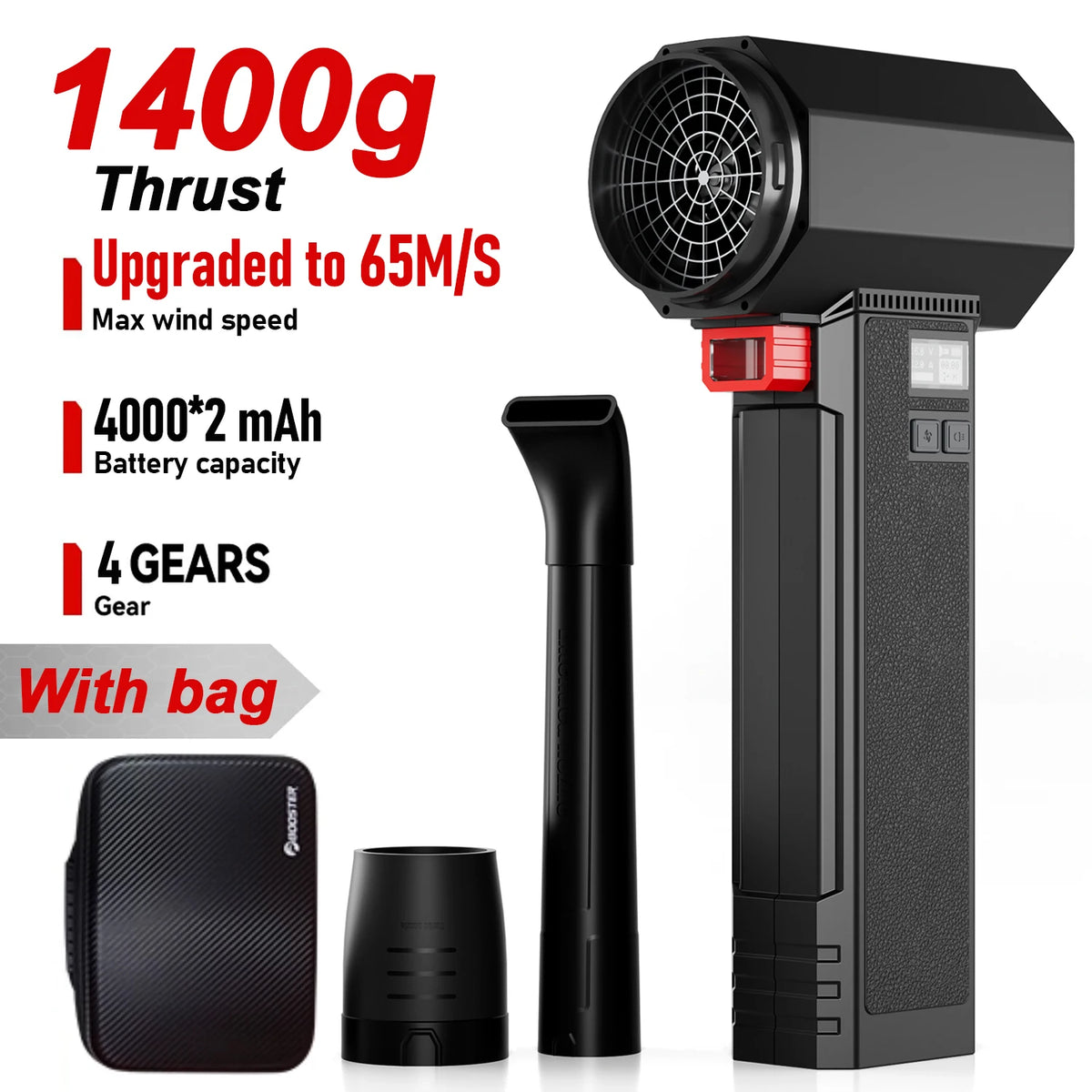 Cordless Car Dryer Air Blower TF64 with Listed 64mm Brushless Motor, Four Speed Settings and 3000mAh or 4000mAh Option Labels for Vehicle and Outdoor Cleanup